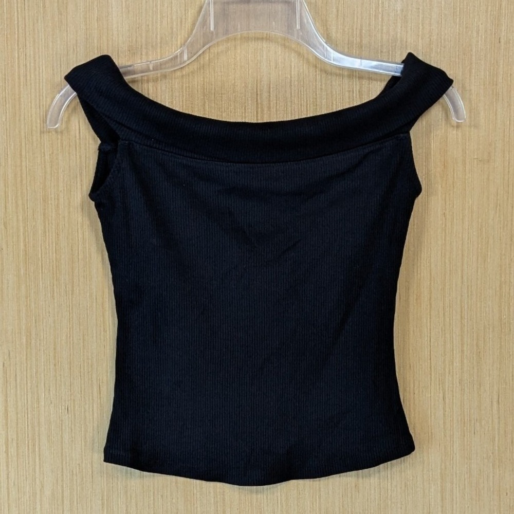Mango MNG Women's Minimalistβ Chic Elevated Basic Office Black Ribbed Top XS NWT